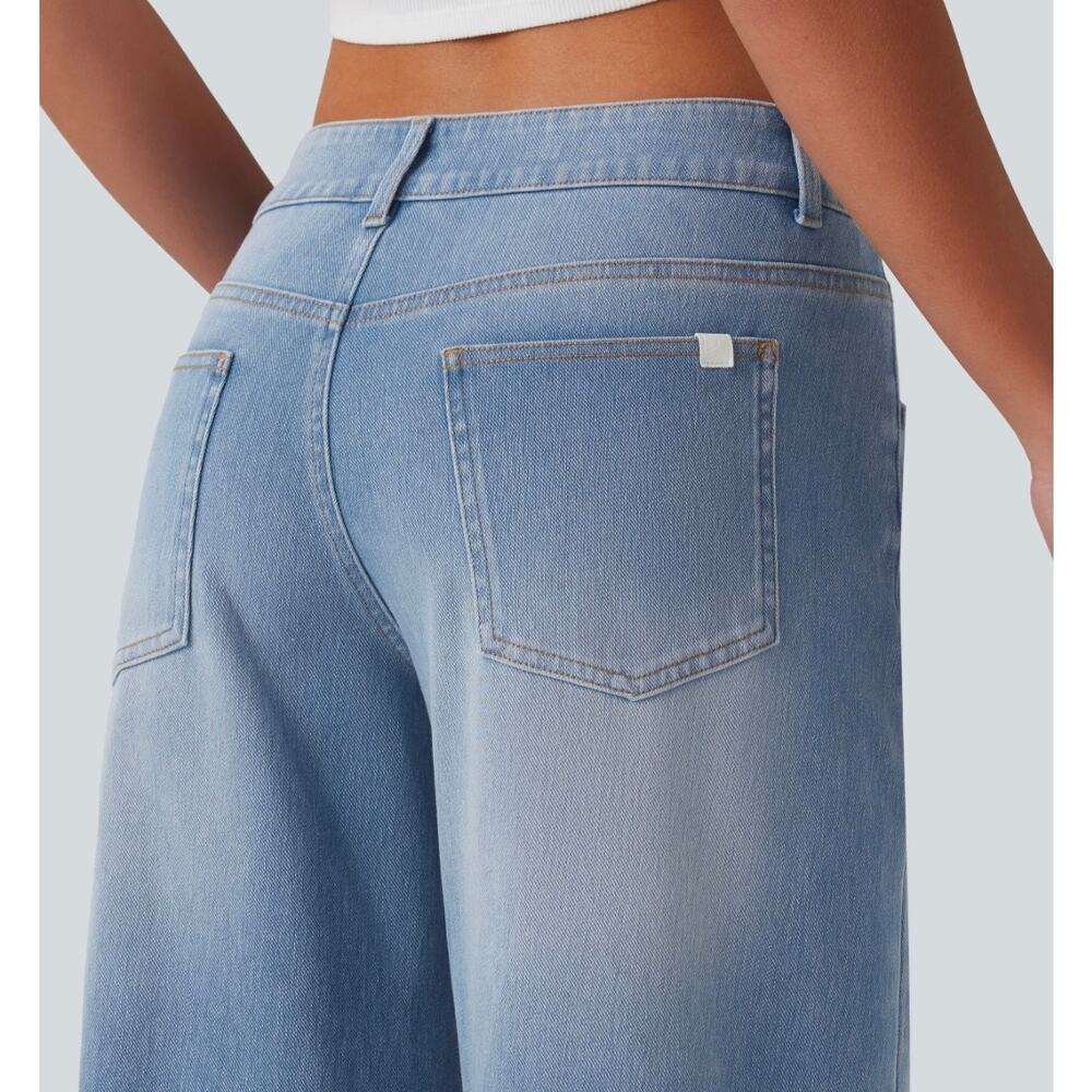 Sz Lg Tall HALARA Light Blue Low-Rise Asymmetric Wide-leg Stretch Pocket Jeans - Picture 5 of 7